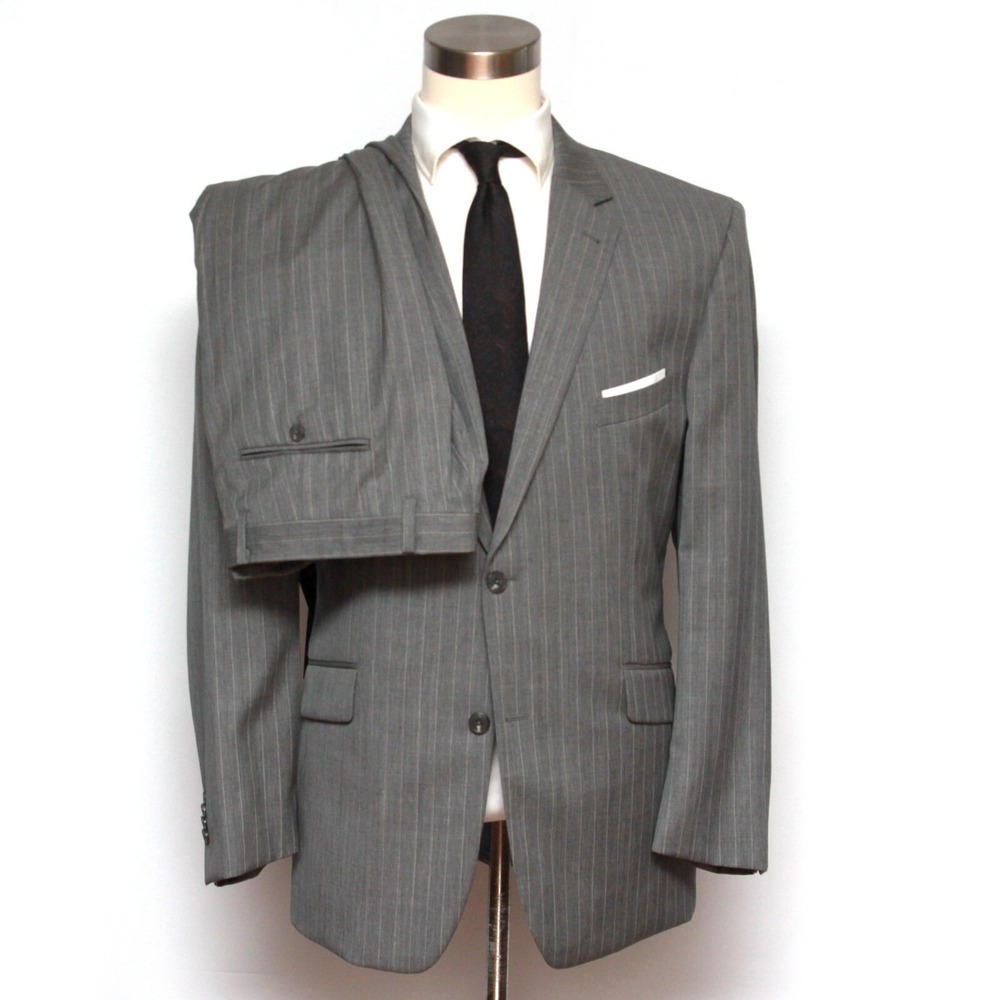 Jos A Bank Men's 2-pc Suit Jacket Blazer 47R Pants 38Wx29L‎ Grey Stripe D090501